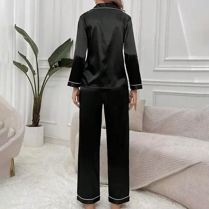 Ensemble pyjama pour femmes, haut à manches longues, taille élastique, pantalon, ensemble de vêtements de détente, Imitation soie, respectueux de la peau