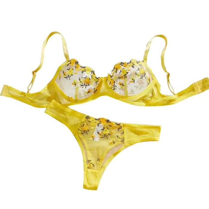 Žltý priesvitný dámsky lingerie set