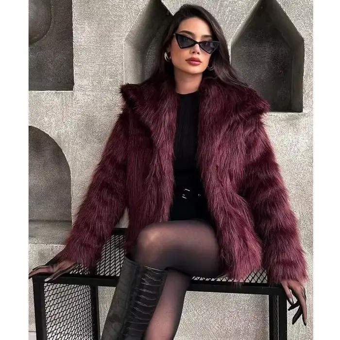 MUJER umelá kožušina chlpatý kabát žena teplý zimný