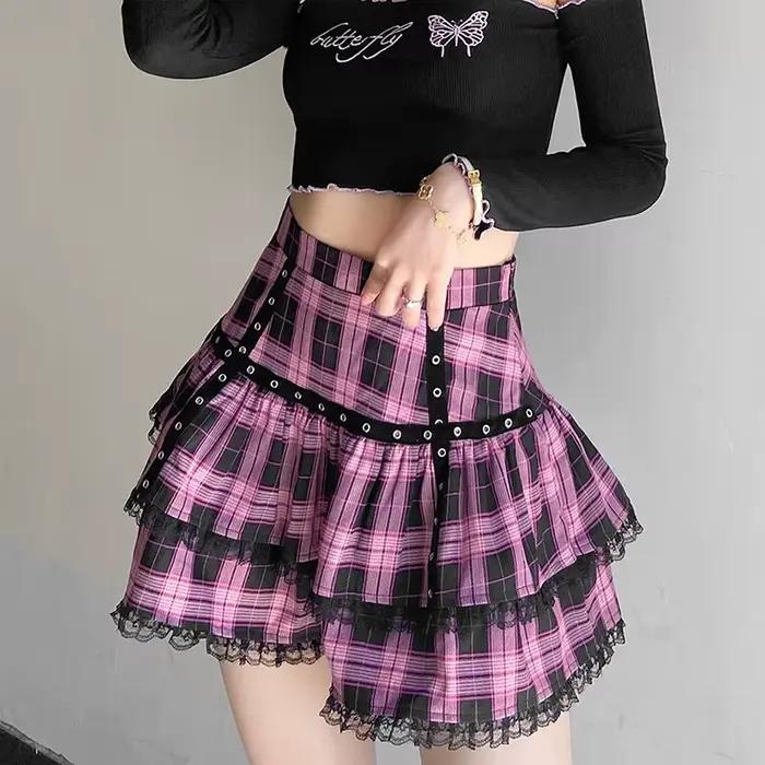 FI Kúpeľňa R Mall Goth Gotická čipka s volánmi Mini Sukne pre ženy