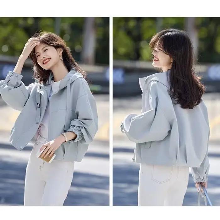 Chaqueta corta para mujer estilo urbano con capucha para primavera y otoño ocaciones especiales