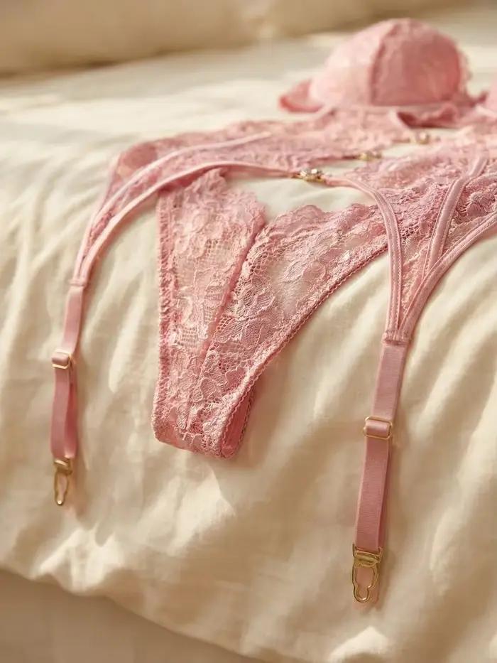Sexy čipkovaný priesvitný set podprsenka a podväzkový pás