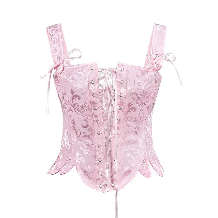 Steampunk korzety pre ženy Sexy ramienka so šnurovaním Žakárový top bustier na zoštíhlenie pásu Tvarovanie postavy Dámsky viktoriánsky korzet