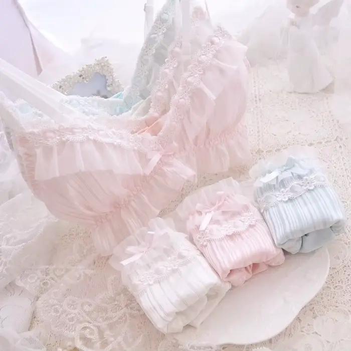 Kawaii pohodlná podprsenka a nohavičky set Lolita dievčenská mašľa bikinový set