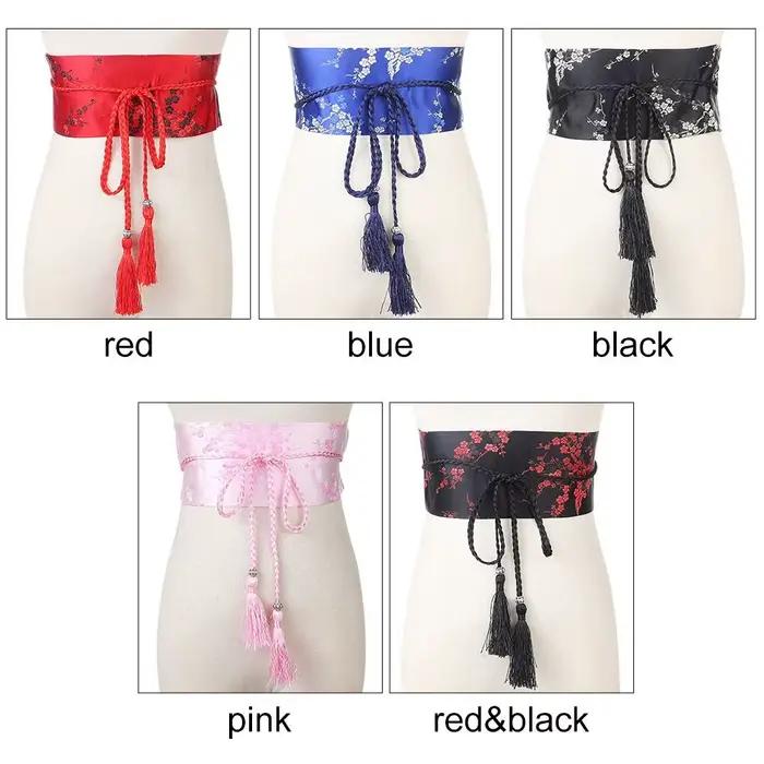 Ceinture à nœud papillon pour femme, corset large japonais, ceinture en satin, ceinture vintage, imprimé floral, Cummerbunds Kimono, accessoires de mode