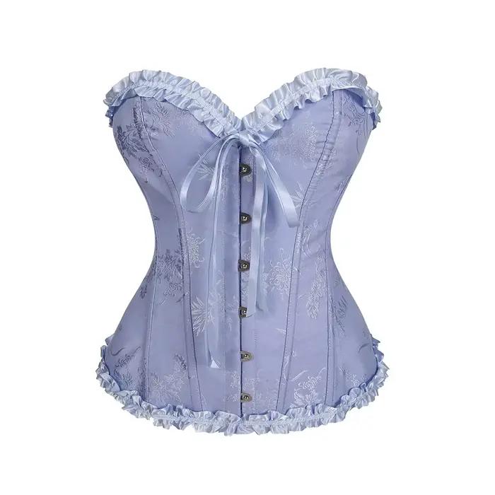 Bustier a korzety bez kostic s volánmi kráľovská modrá gotický top pre ženy Sexy oblečenie Steampunk Korzet Vintage Burleskné viktoriánske kostýmy