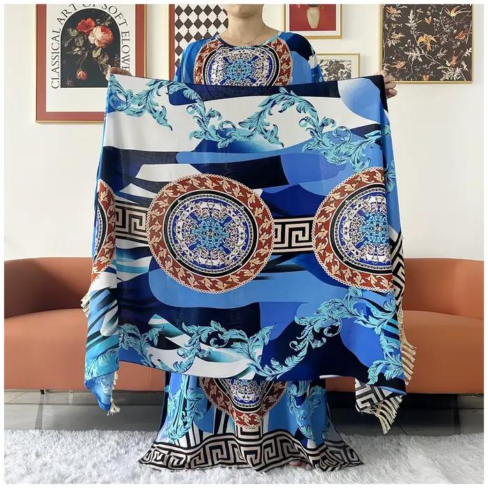 Dámske africké bavlnené dashiki kaftan s kvetinovou potlačou