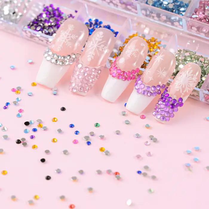 12 farieb/sada 2mm kamienky na nechty Art príslušenstvo 3D akrylátové Nekorekčné DIY dekorácie Super lesklé