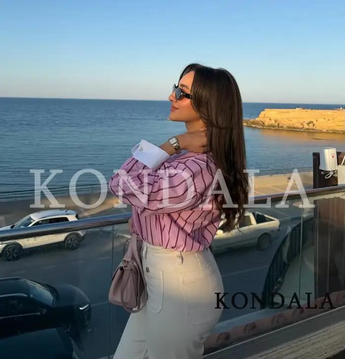 KONDALA ružové pásikavé ležérne košele pre ženy