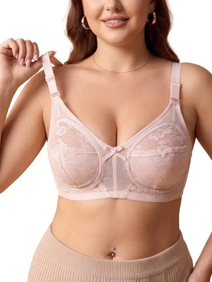 Soutien-gorge Grande Taille en Dentelle pour Femme, Sans Armature, Non Doublé, avec Soutien Latéral, Effet Liftant Anti-Affaissement, Bretelles Réglables, Respirant