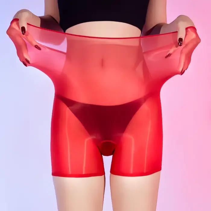 Femmes Sexy culottes huile brillant Transparent boxeurs haute sous-vêtements élastiques Ultra-mince sans couture Transparent taille haute Boxer