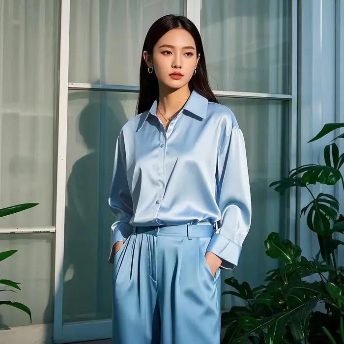 Kórejská dámska kancelárska módna ležérna košeľa Elegantné blúzky pre ženy Satin viacfarebná základná tenká