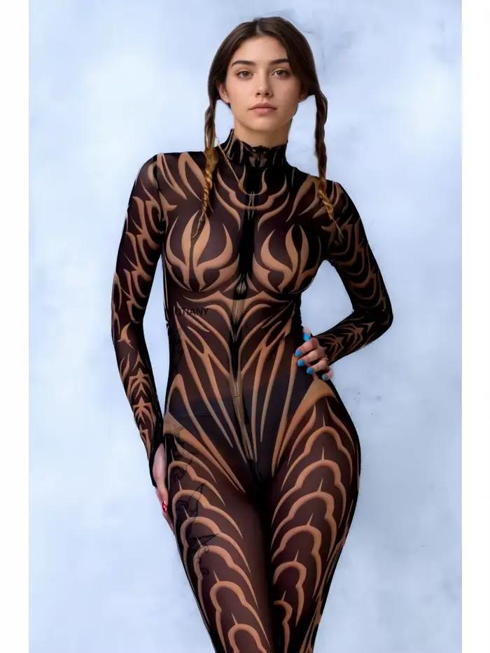 Body en maille pour femmes, peinture artistique Sexy, Costume de Cosplay de fête de carnaval d'halloween, Performance sur scène, body élastique Zentai