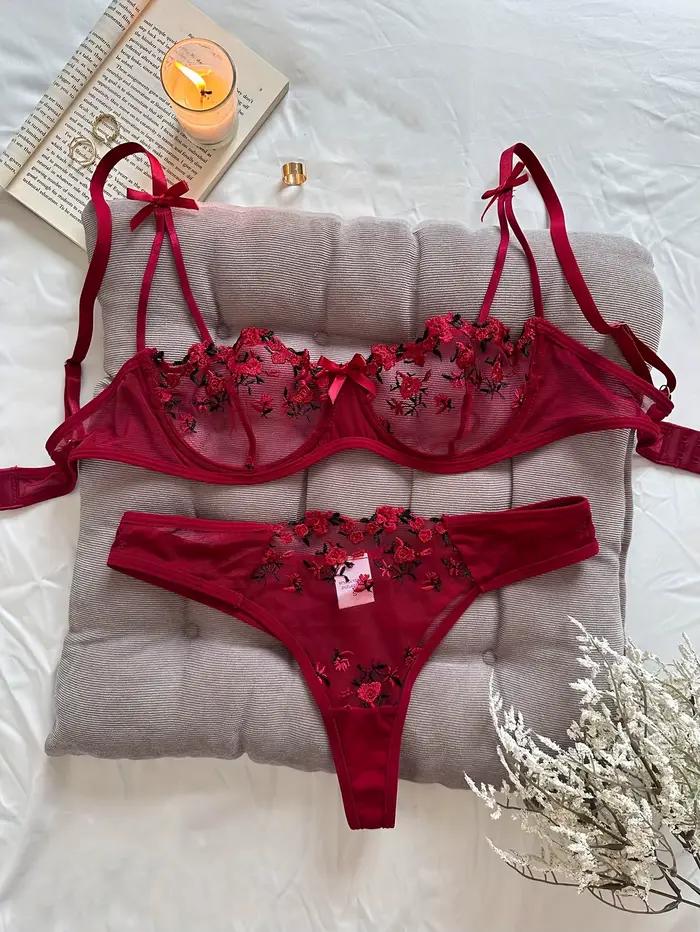 Noc krásnych žien Sexy 2-dielna sada s kvetinovou výšivkou