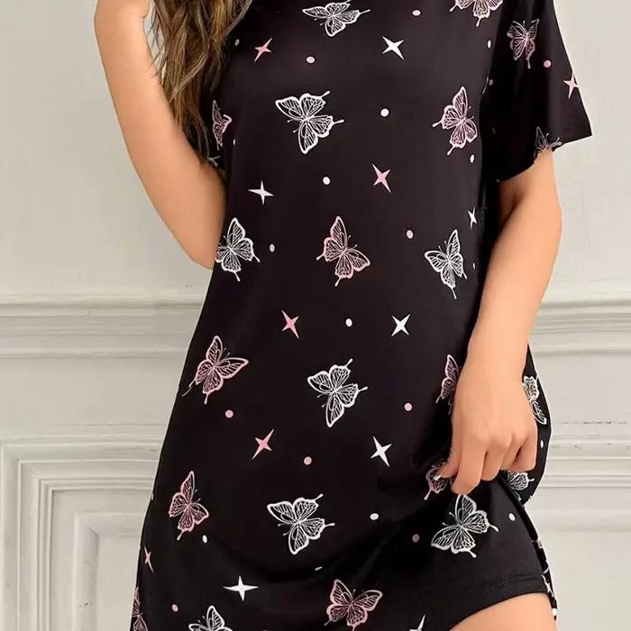 Robe de nuit décontractée à col rond, vêtements de nuit pour femmes