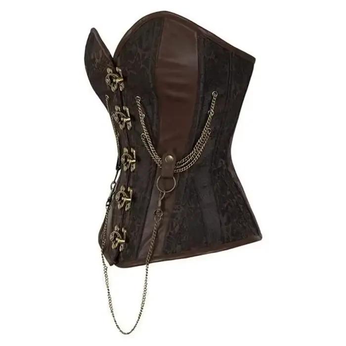 Steampunk Body Shapewear pre ženy hnedá gotická oblečenie korzet Bustier Vintage Burlesque Goth šnurovací pás Korzety
