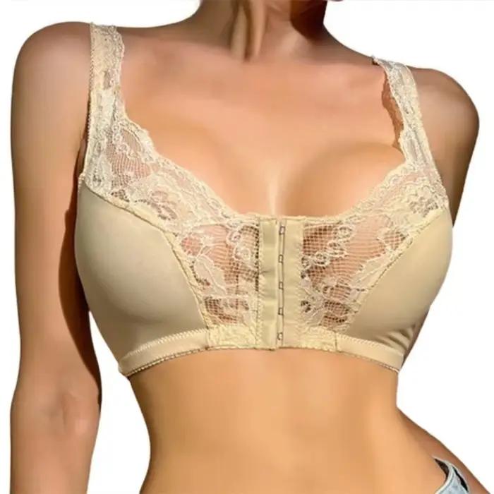Soutien-gorge de sport pour femmes dos nu en dentelle avec fermeture avant et couleurs élégantes pour activités physiques et sorties