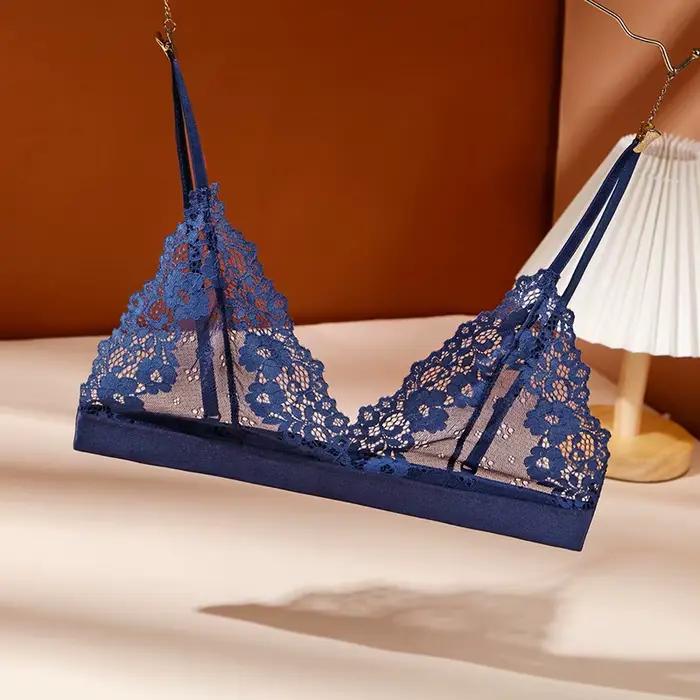 Soutien-gorge sexy en dentelle de style français pour femme, bonnet triangulaire, brassière 7.0, lingerie fine, maille florale, sous-vêtements actifs, intimes pour femmes