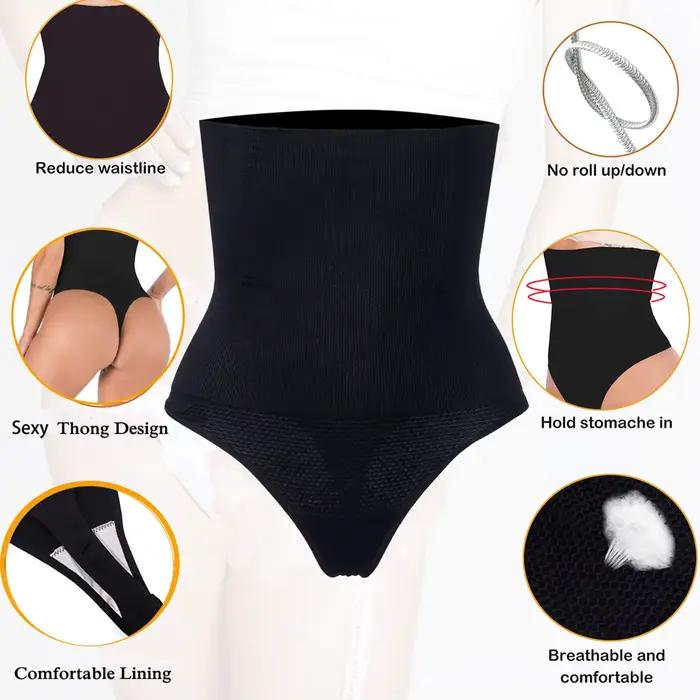Short ajusteur modelant taille haute, tanga, serre le ventre, rehausse les fesses, tissu respirant sans se retrousser à la taille
