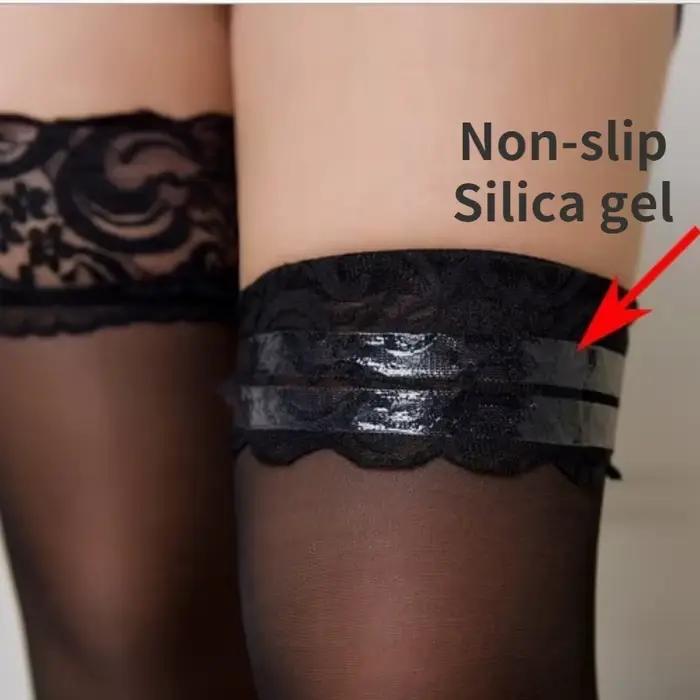 Bas en dentelle Sexy, chaussettes hautes transparentes, cuisses hautes, longues, bas avec bas antidérapant pour femmes, érotiques