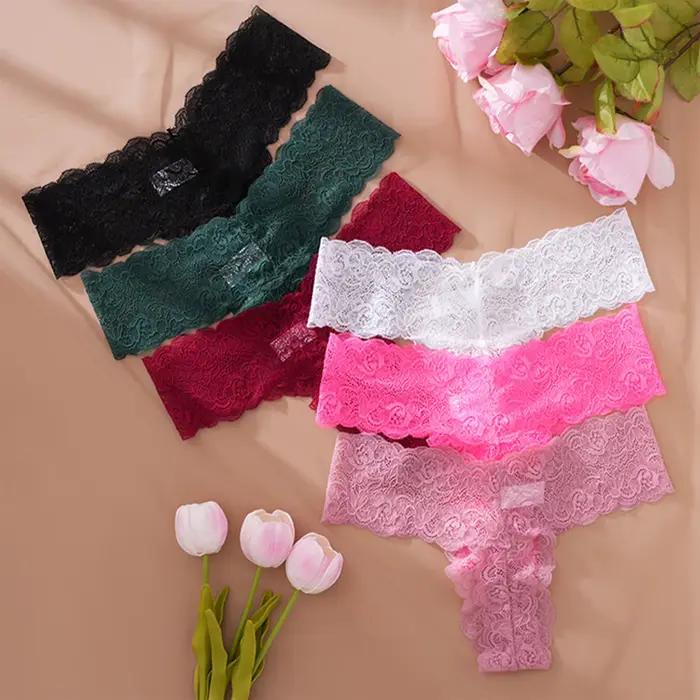 Culottes string en dentelle pour femmes, sexy, ajourées, respirantes, sans couture, sous-vêtements pour femmes, plusieurs couleurs, lingerie intime pour femmes