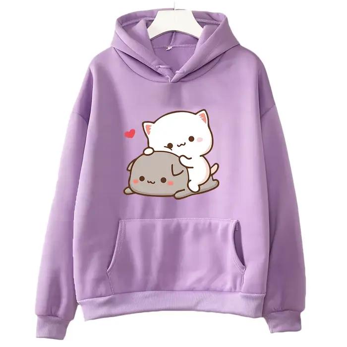 Mochi broskyňa a Goma roztomilý mačací mikina s kapucňou pre dievčatá móda Kawaii kreslený sveter ženy/muži Harajuku mikiny