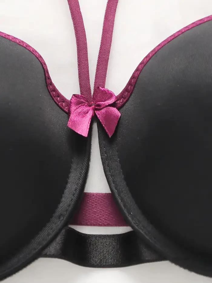 Soutien-gorge sexy papillon brodé suspendu au cou pour femme avec anneau en acier rassemblement push up confortable soutien-gorge ajusté A2181