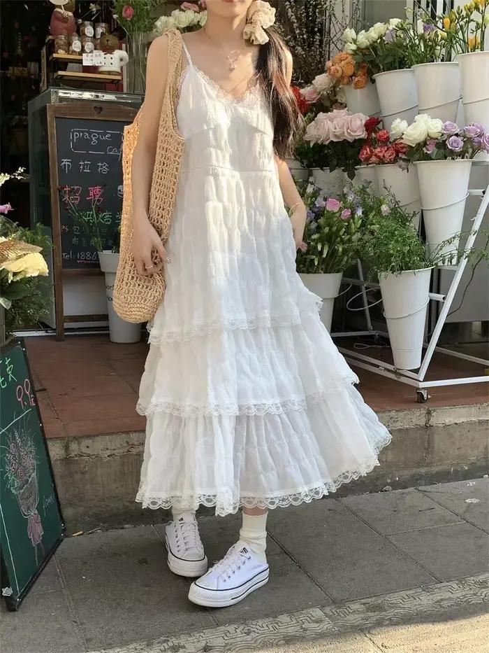 Letné Befree dlhé Vintage ležérne volány elegantné Maxi ramienka Camis hodvábna pláž čipka