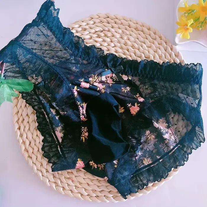 Sissy mignon nœud culotte à volants culotte érotique discothèque DJ Club BF fête privée, hommes Sexy voir à travers la dentelle florale glace soie slips
