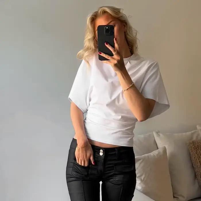 Pevné sivé skrátené tričko 2025 žena oblečenie okrúhly výstrih topy Korzet Streetwear dievčatá jar leto