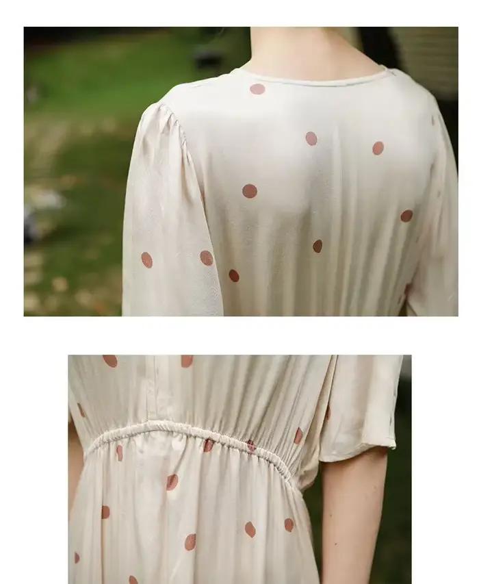 Robe de nuit longue en viscose pour femme, vêtements de nuit d'été dégradés, chemise de nuit à col en V avec point marron imprimé, robe de nuit à manches courtes
