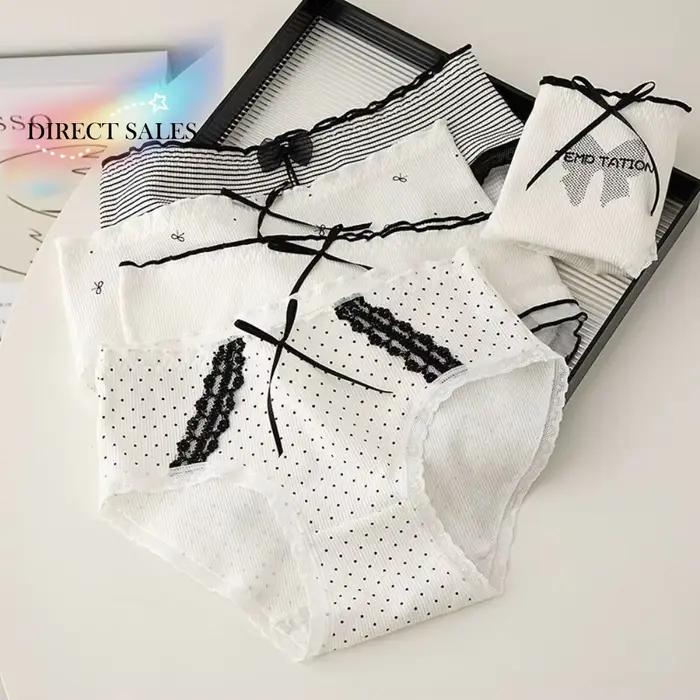 Culottes taille moyenne pour femme en coton doux, à volants, à rayures, à pois et à nœuds