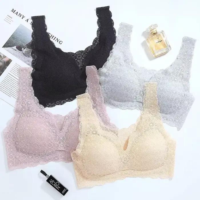 Soutien-gorge Sexy avec coussinets pour femmes, soutien-gorge de sommeil sans couture, grande taille, sous-vêtements de sport, Lingerie en dentelle, brassière respirante pour dames