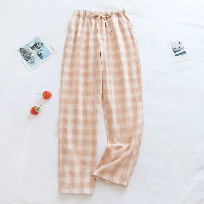 Pantalon de pyjama en gaze de coton pour femmes, Pantalon de maison pour Couples, vêtements de détente, bas de sommeil imprimé ample pour Femme, Pantalon Hombre pour hommes