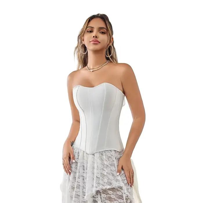 Femmes surbuste hauts Corset fermeture éclair latérale Satin à lacets désossé Bustier Shapewear minceur taille façonnage Korset