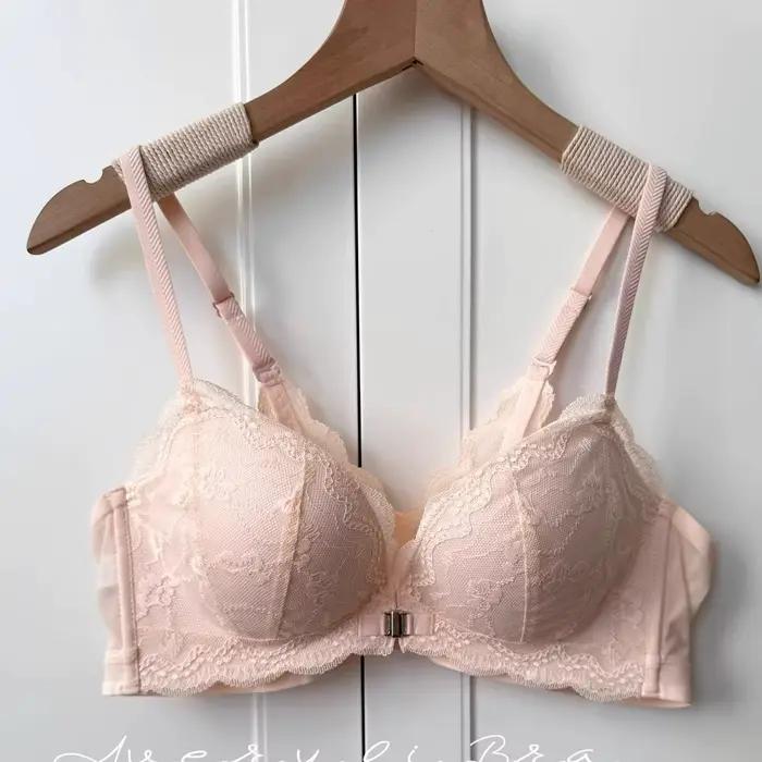 Soutien-gorge bandeau push-up pour femmes, à fermeture avant, pour petites poitrines, en dentelle française sexy, dos nu, anti-affaissement, avec lissage latéral, style T-shirt
