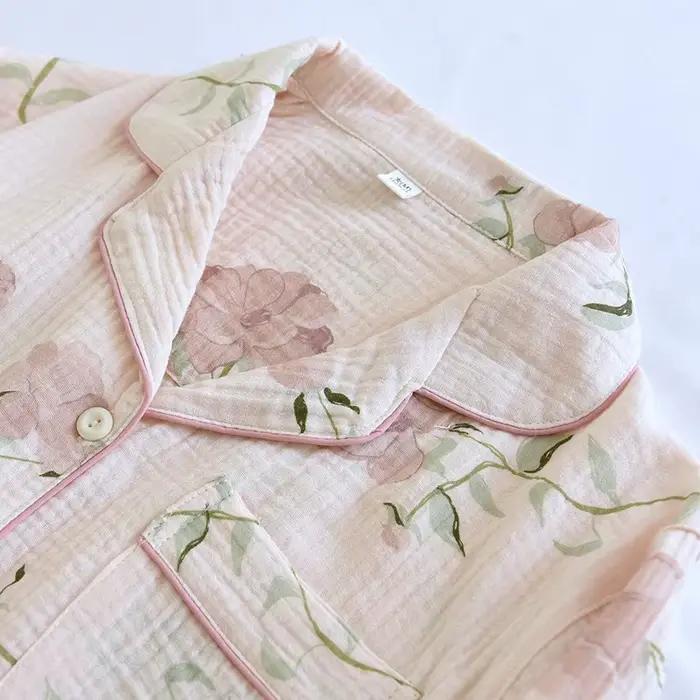 Pyjama 100% Coton à Manches sulfpour Femme, Pantalon, Service à Domicile, Vêtements de Nuit, Automne et Hiver