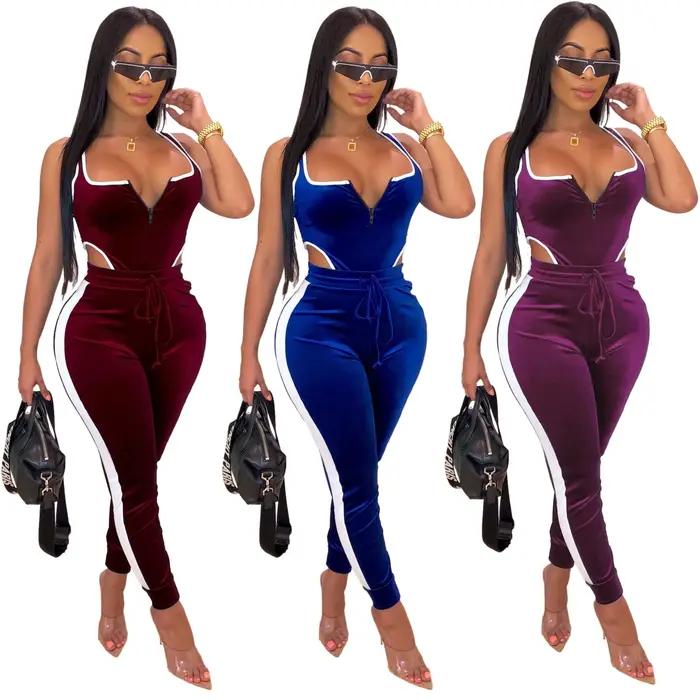 Ensemble deux pièces Sexy en velours pour femmes, survêtement, haut et pantalon, tenues d'automne et d'hiver, vêtements assortis, tenue de Club