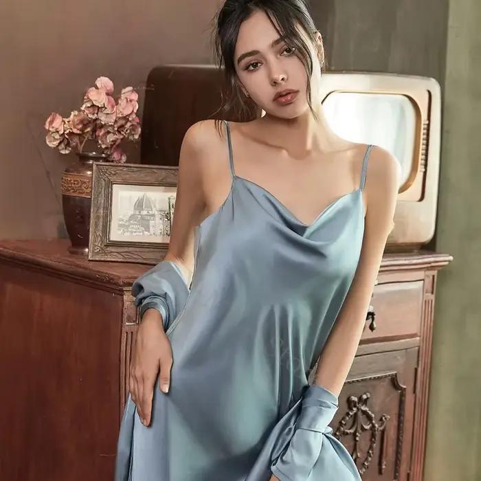 Saténové dámske nočné šaty Intímna bielizeň Hodvábne svadobné darčeky Neformálne Kimono Župan Nočná košeľa Sexy