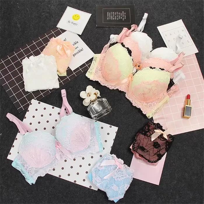 Soutien-gorge Push Up en dentelle et culotte, ensemble de soutien-gorge brodé pour femmes, grande taille, Lingerie en V profond, bonnet AB 70 75 80 85 pour sous-vêtements féminins