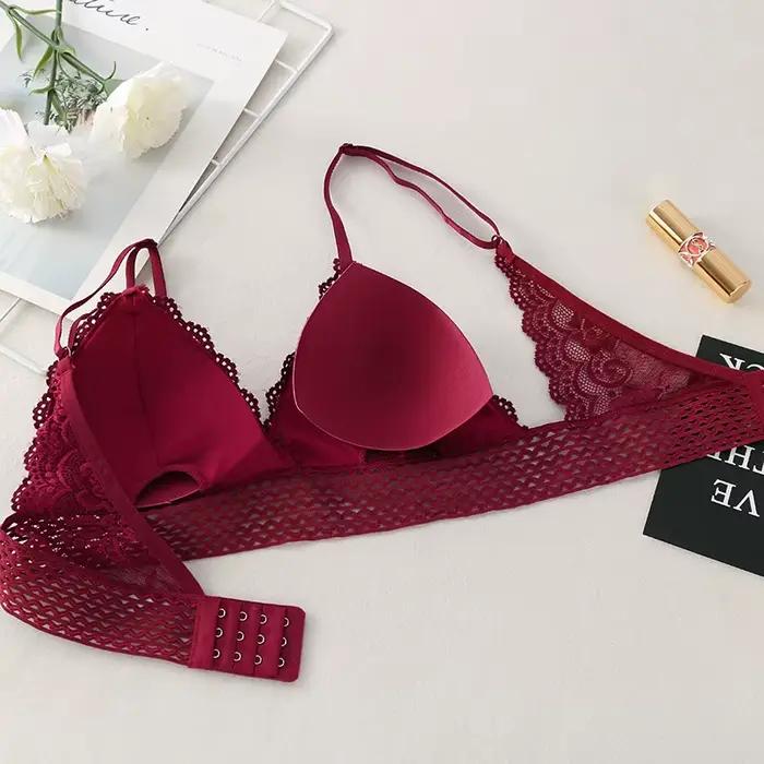 Soutien-gorge en dentelle florale sans fil Bralette soutien-gorge Push Up pour femmes col en v brassière femme sous-vêtements rembourrés Lingerie Sexy intimes