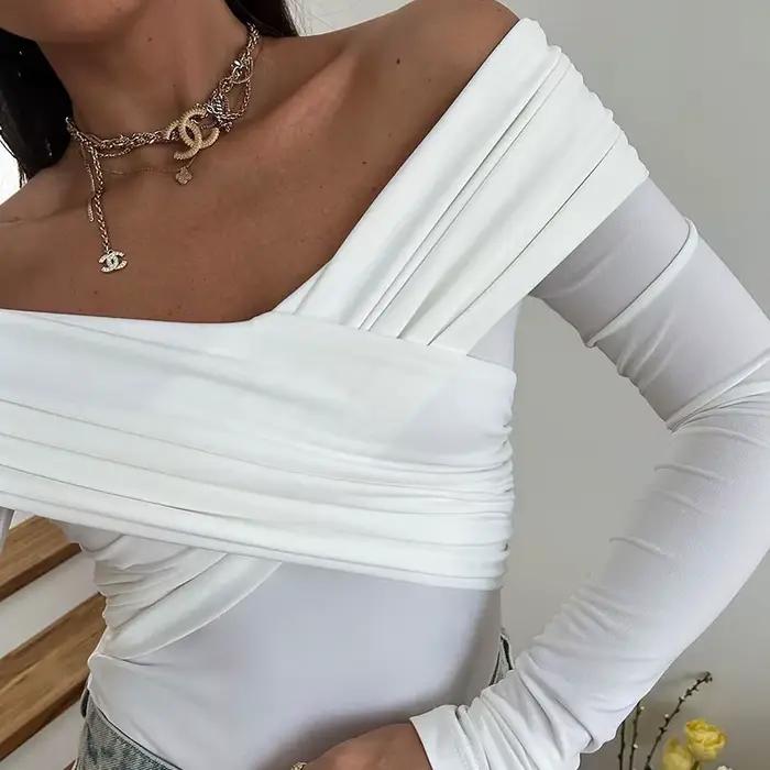 Nové body pre ženy Jeseň Sexy Odhalený chrbát Jednofarebný Korzet Priliehavý Móda Krížový Dlhé rukávy Ležérne Elegantné