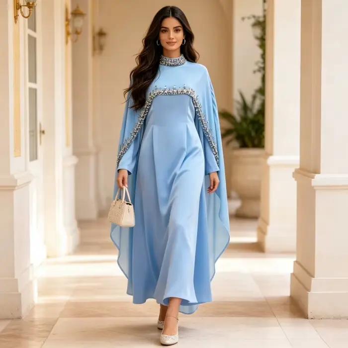 Robes de soirée Abaya pour femmes de Dubaï, ensemble 2 pièces, robe cape, costume Eid musulman, diamants, Kaftan de Dubaï, Ramadan, Vestidos, Jalabiya, robe longue