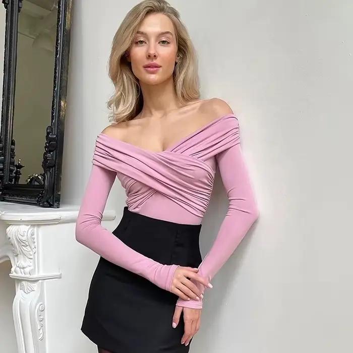 Nové body pre ženy Jeseň Sexy Odhalený chrbát Jednofarebný Korzet Priliehavý Móda Krížový Dlhé rukávy Ležérne Elegantné