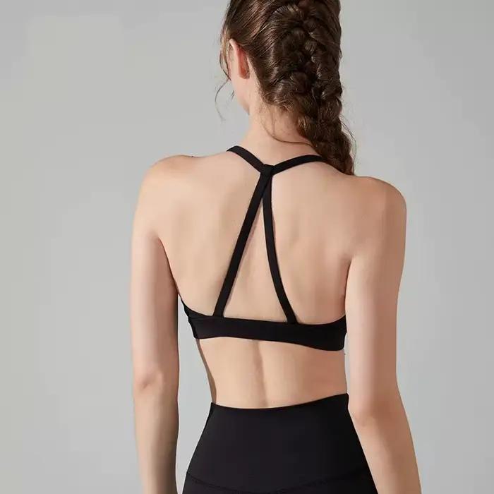 Soutien-gorge de sport de Yoga pour femmes, dos Triangle, Sexy, sensation nue, froncé, exercice de Fitness, haut de soutien confortable