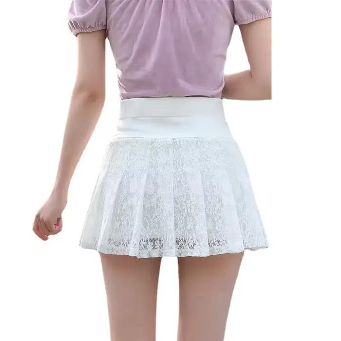 Mini-jupe en dentelle, jupe d'été taille haute pour femme, jupe plissée et moelleuse, nouveau style
