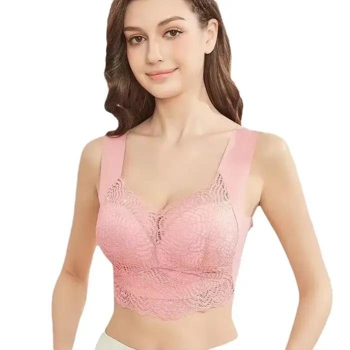 Soutien-gorge sans fil fin et confortable pour femme, style gilet de sport, grande taille, sexy, en dentelle, sans couture, pour le sommeil, de la marque Temu Cross-Border