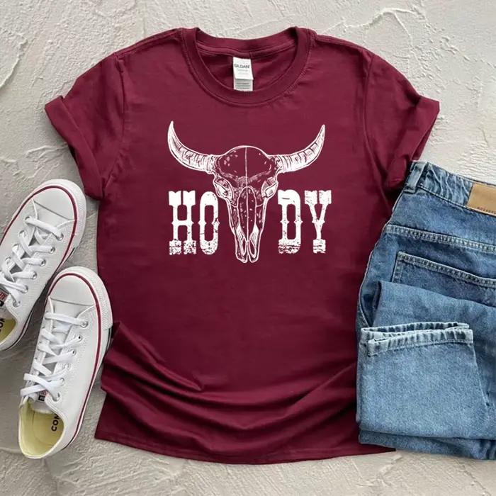Retro tričko Howdy s lebkou kravy