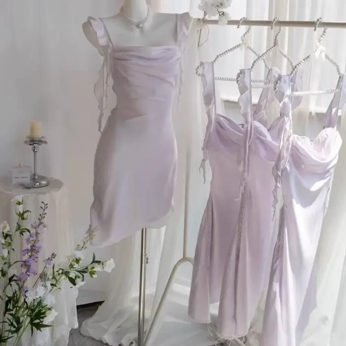 Chemise de nuit française Love Sea, Lingerie romantique, Lingerie Sexy de vacances, chemise de nuit à pois, petite poitrine, pyjama féerique en soie glacée pour femmes
