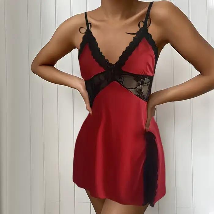 Sexy nočná košeľa pre ženy s čipkou a nízkym výstrihom